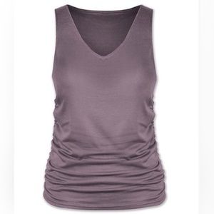 Brand New: LOVEU.DEAR Women’s Gray & Purple V-neck Ruched Tank. Size M.